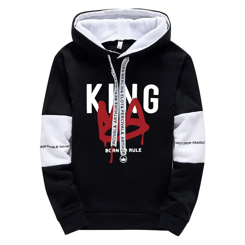 King Print Mens Tracksuit Casual Sweatshirts Outdoors Sports Jogging Mens Clothing Daily Street Sportswear Single Piece Hoodies