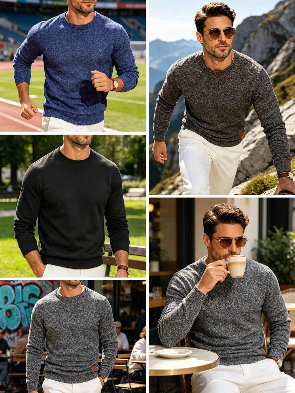 Autumn Winter Men's Crew Neck Heather Sweatshirt Reinforced Stitching Classic Heather Pullover For Work Casual