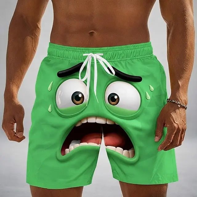 Men's Optical Illusion 3D Cartoon Smile Face Swim Trunks Swim Shorts Board Shorts Mid Waist Hawaiian Beach Shorts Vacation Wear