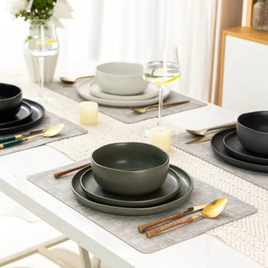 Ceramic Dinnerware Sets, Wavy Rim Stoneware Plates and Bowls Sets, Dishwasher and Microwave and Oven Safe Dishes set, pc