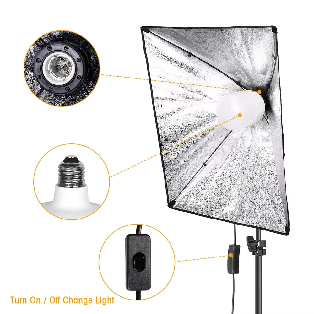 20-135W Softbox Lighting Kit 50x70CM Photography LED Lamp Professional Continuous Light System Equipment For Photo Studio