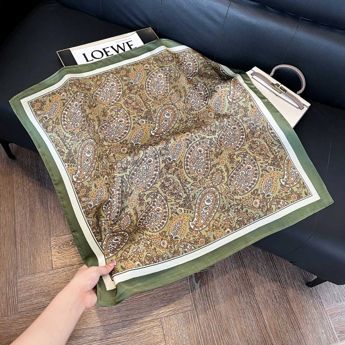 Luxury Brand Paisley Houndstooth Printed Square Scarf Soft Satin Thin Smooth Neck Scarf Sunscreen Headscarf For Women Head Wrap