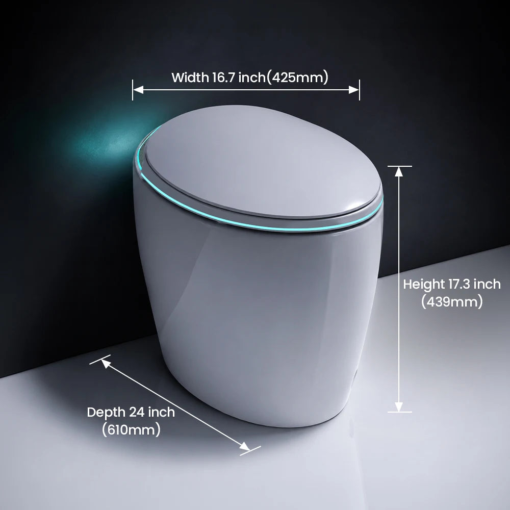 Sanyipace Smart Toilet Seat with Bidet 17.3" ADA Comfort Height Air Dryer Heated Seat Warm Water 1000 Map 360° Auto Flush Toilet