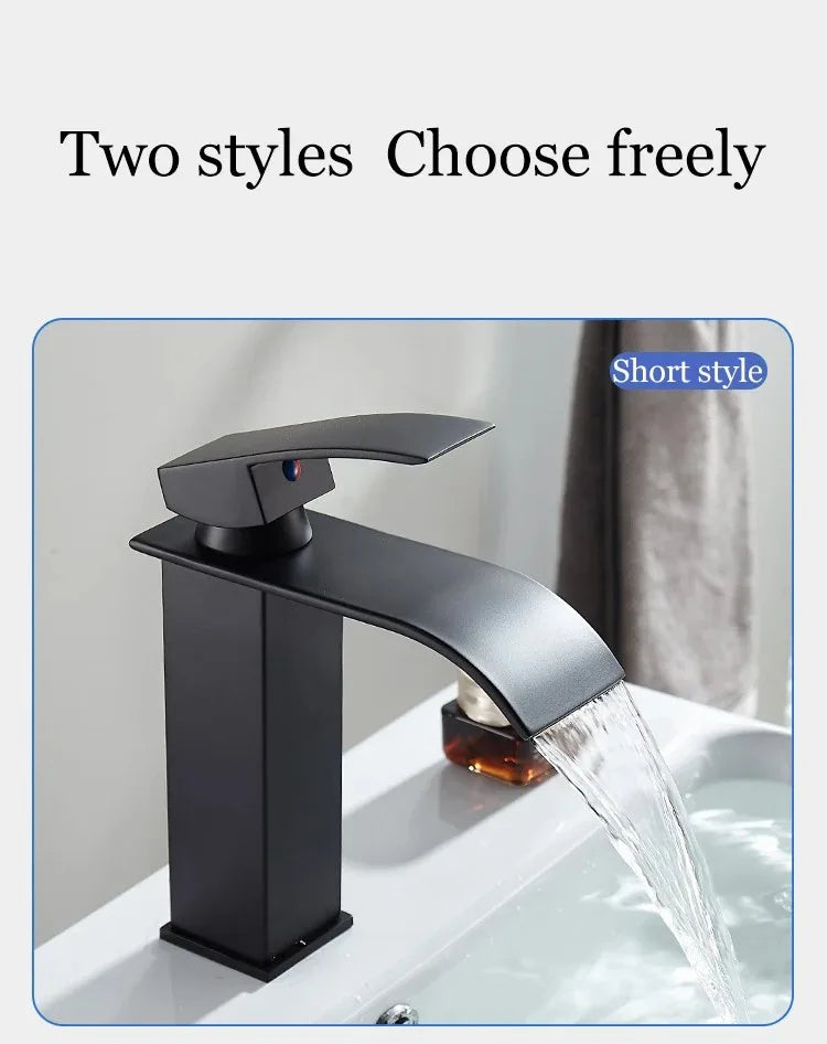 Waterfall Stainless Steel Wash Basin Faucet With Hot and Cold Water Pipe Toilet Wash Basin Bathroom Kitchen Home