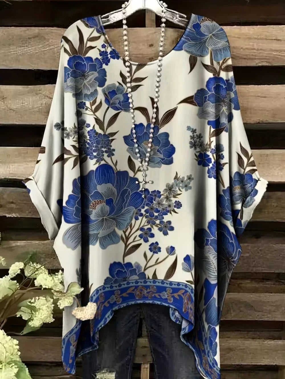 Bohemian Chic Women's T-Shirt Vintage Floral Graphic O-Neck Pullover Short Sleeve Tees Oversized Irregular Hemline Y2k Clothes