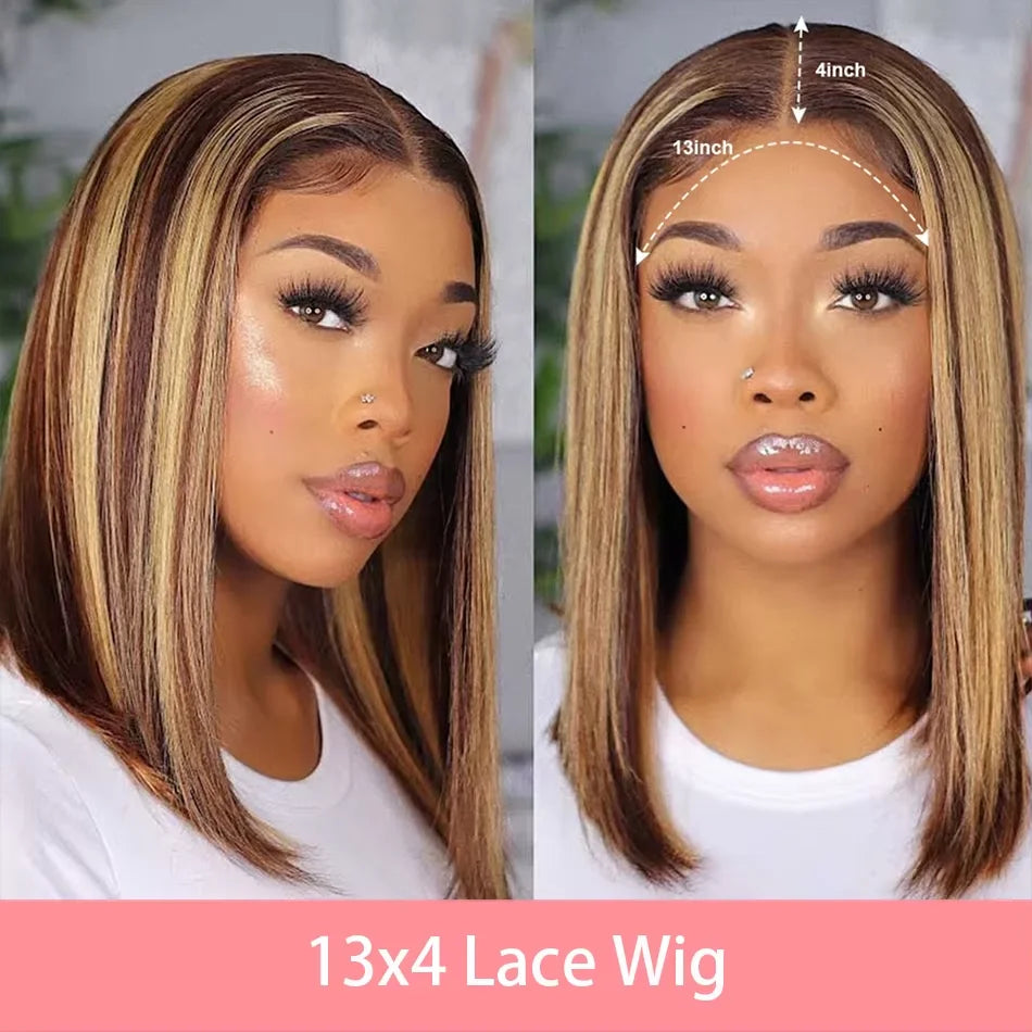 200% Density Short Bob Wigs Highlight Straight Lace Front Wigs Blonde 13x4 Transparent Lace Front Wig 100% Human Hair 427#16Inch