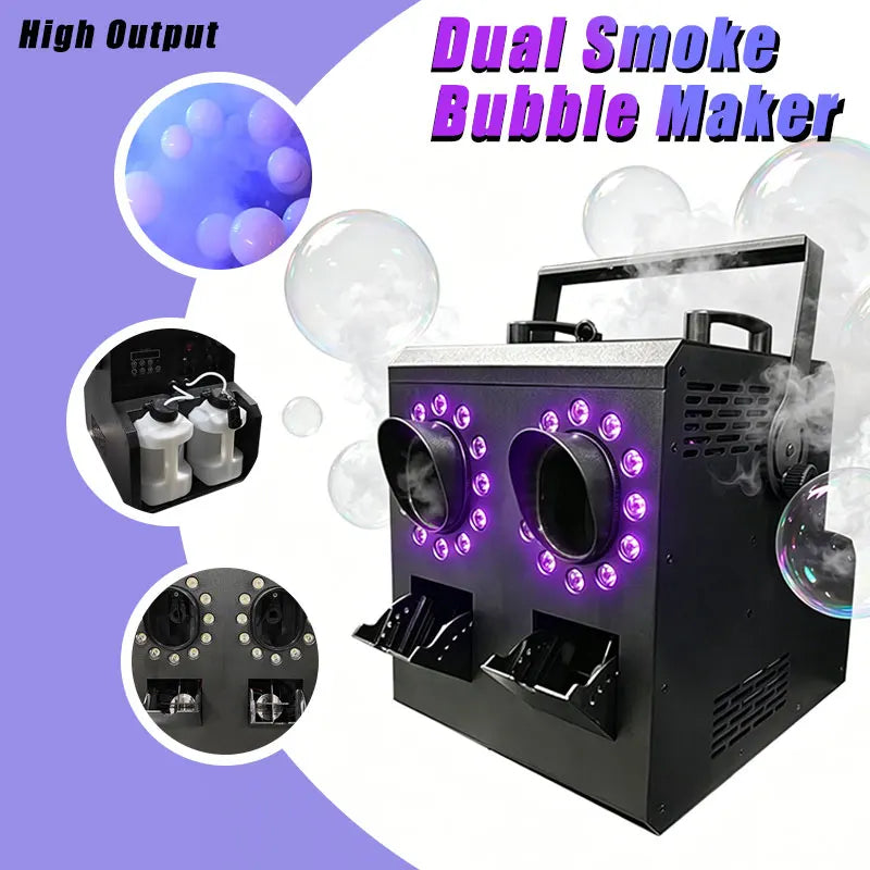 LED DMX512 Remote Control Electric 2000W Fog & Bubble Machine Double Wheel Smoke Bar KTV Hole Performance Special Effects Blower