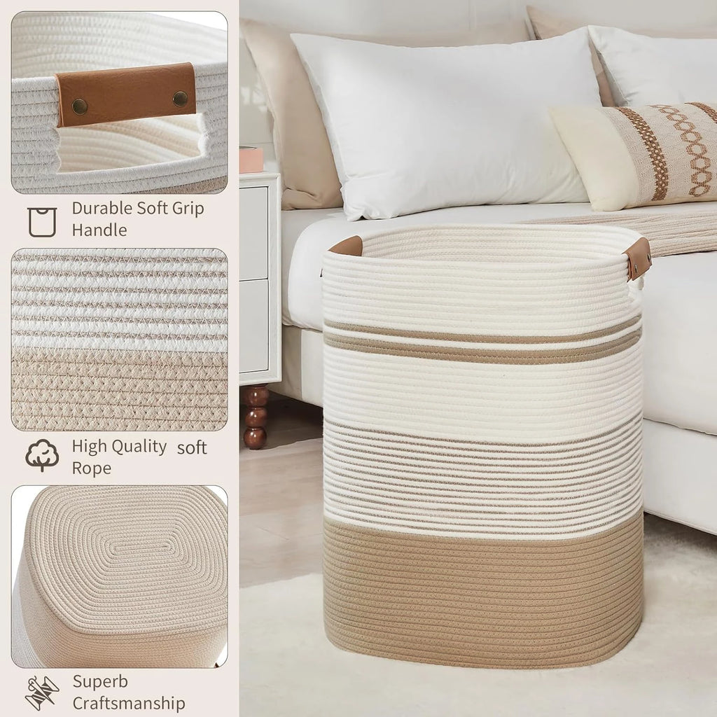 Laundry Basket, Blanket Basket for Bedroom Aesthetic, Laundry Hamper & Blanket Storage for Living Room, Woven Storage Basket