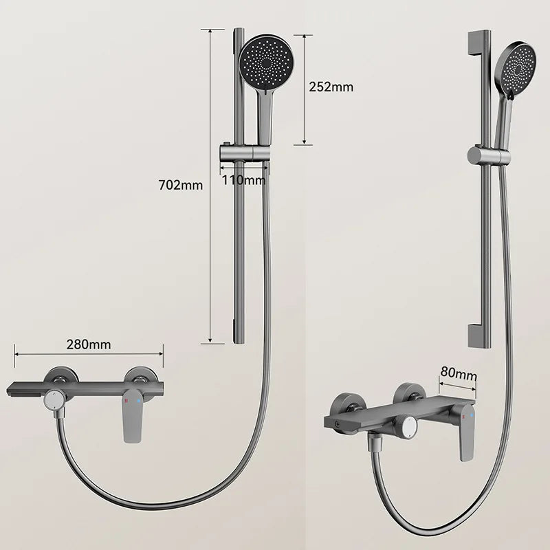 Silver Bathroom Shower Set Rainfall Shower Faucet Set Apartment Hotels Household Aluminum Gray Bathtub Showers