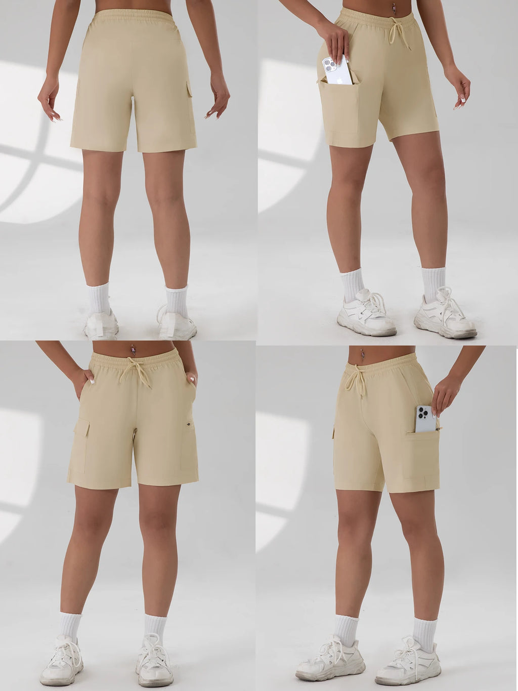 Loose Women Five-pointed Shorts with 4 Utility Pockets Summer Lightweight Quick-drying Cargo Shorts Outdoor Hiking Short