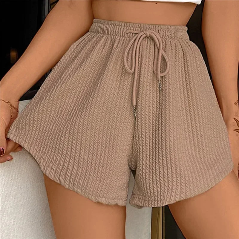 Loose Casual Large Sports Pants Women Summer Shorts High Elastic Lace Up Drawstring Wide Leg Sweat Fitness Running Shorts
