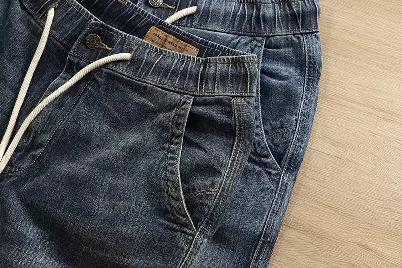 Wholesale 2022 New Denim Men's Stretwear Beam-legged Harem Pants for Young Students Loose Drawstring Sweatpants Baggy Jeans