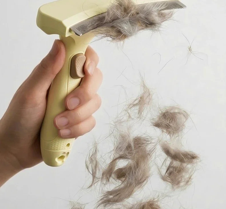One-Click Self-Cleaning Pet Deshedding Brush Curved Blade Undercoat Rake Hair Remover Grooming Tool for Dog Cat