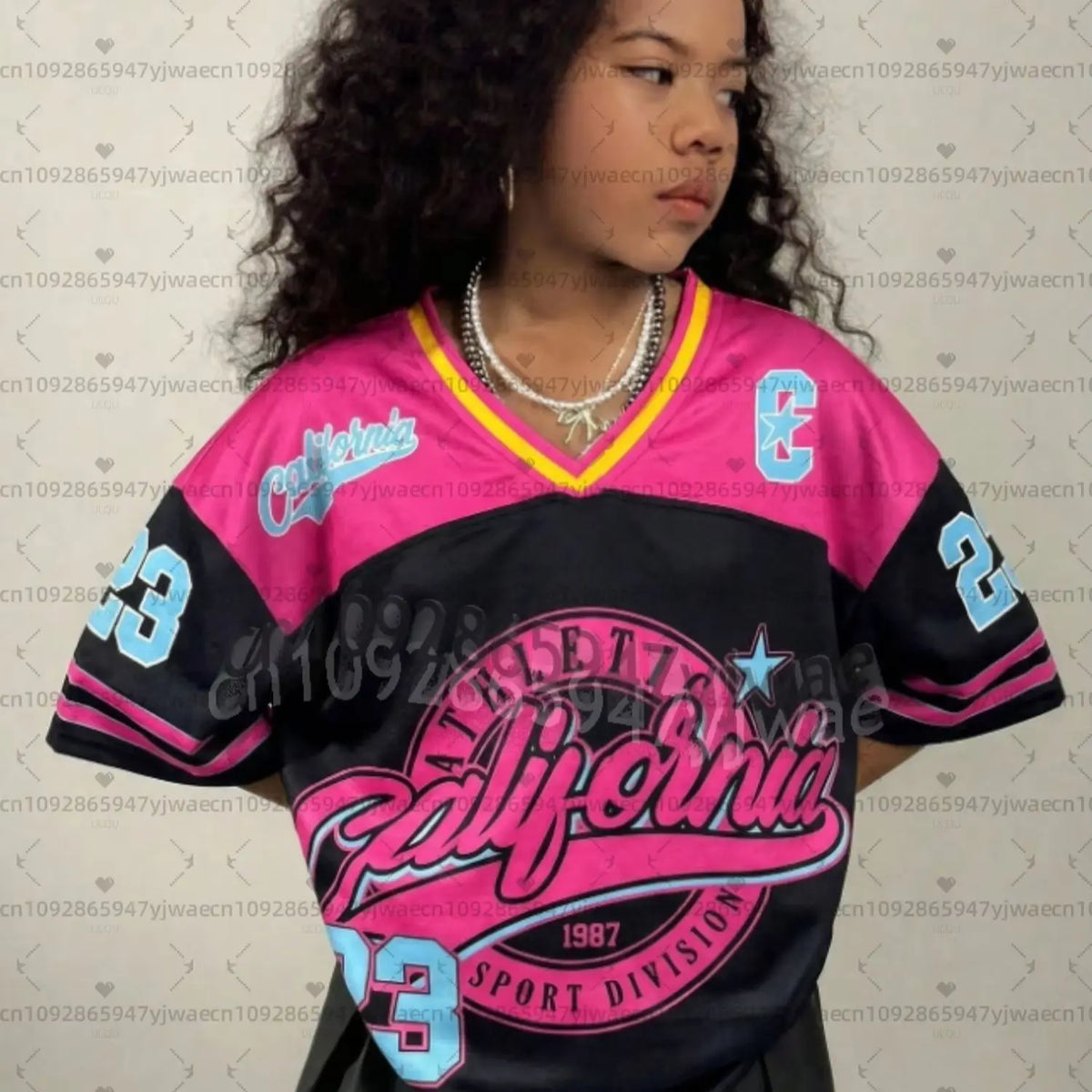 2026 Girls California No.23 Fashion V-Neck Tee Comfortable And Versatile Top Y2k Street Retro Hip Hop Child-parent Sports Jersey