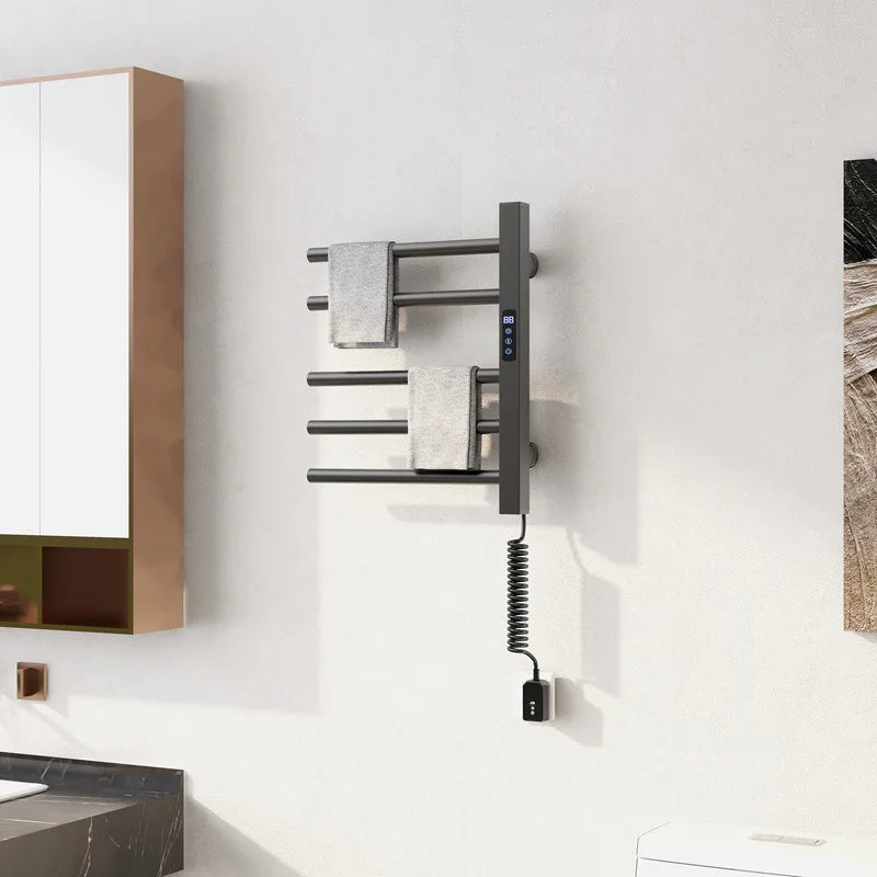 Smart Electric Bathroom Towel Rack Timer Rotating Towel Warmer Touch Control Temperature Adjustable Wall Mounted Drying Rack