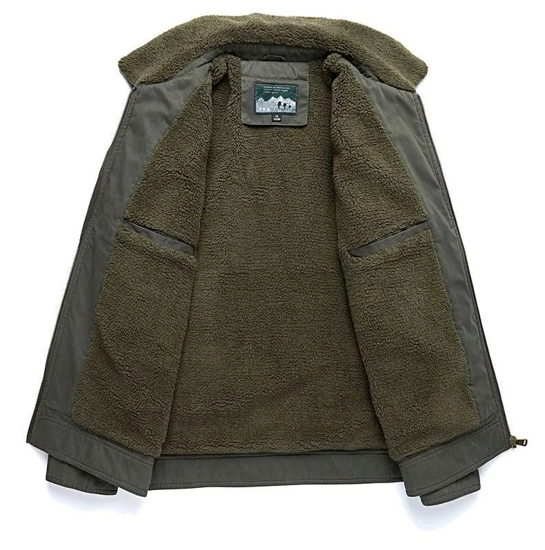 Autumn Winter Men's Cotton Thick Warm Fleece Jackets Stand Collar Fleece Lined Outdoor Workwear Warm Casual Style New Arrival
