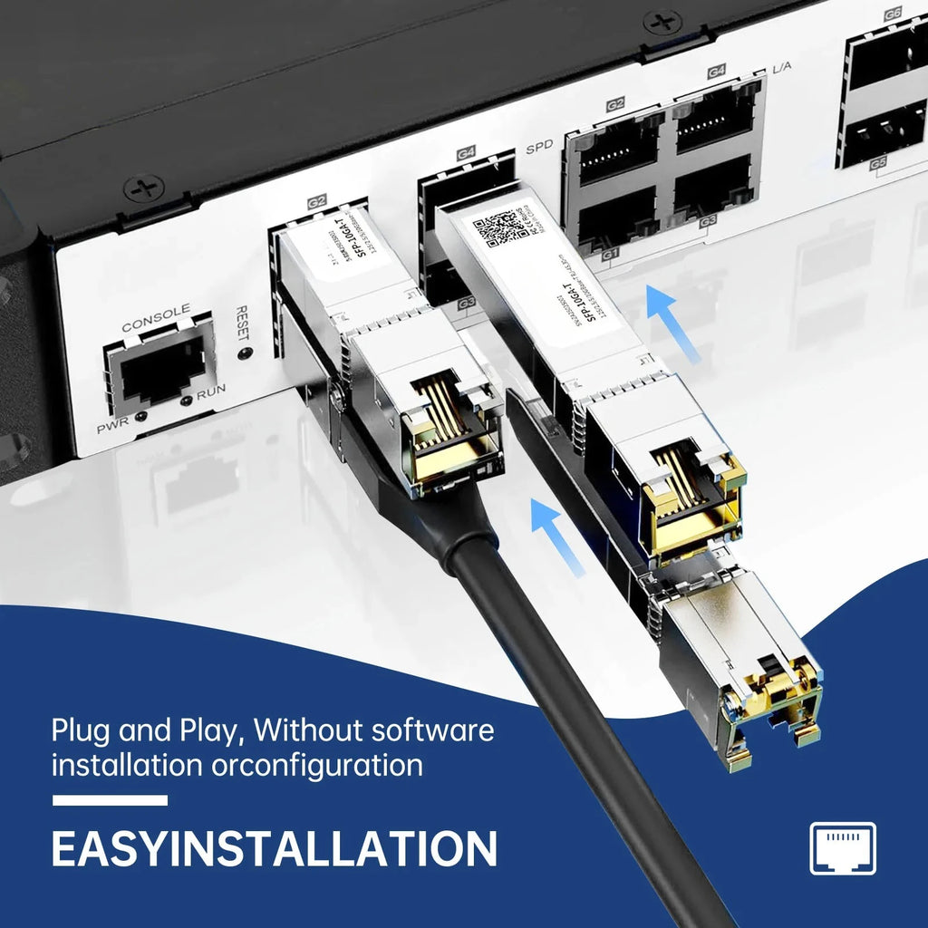 1.25G/2.5G/10G GBASE-T SFP+ Copper Module to RJ45, CAT6a-Auto-Negotiation Ethernet Module SFP+ Copper Cable Adapter-1PCS