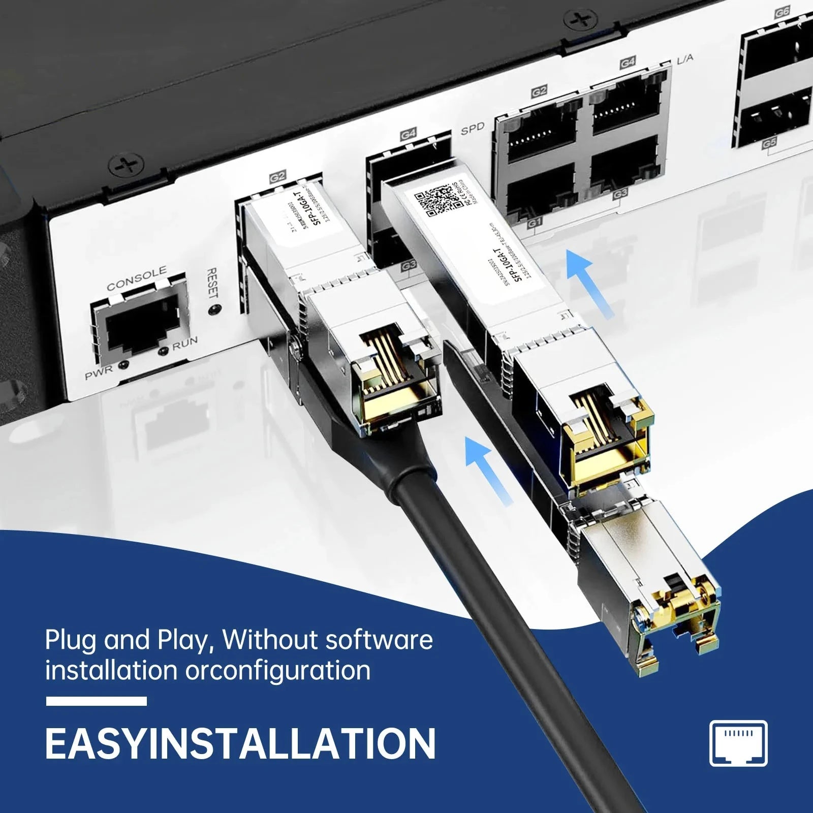 1.25G/2.5G/10G GBASE-T SFP+ Copper Module to RJ45, CAT6a-Auto-Negotiation Ethernet Module SFP+ Copper Cable Adapter-1PCS