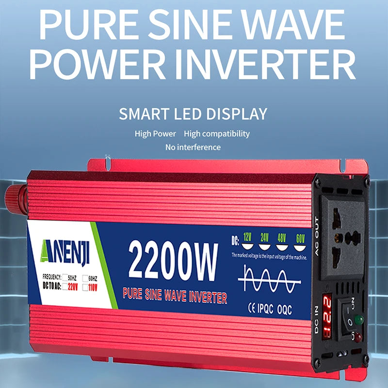  Car Inverter 1000W 1600W 2200W 3000W Pure Sine Wave DC 12V to AC 110V 60Hz Power Transformer Voltage Portable DC/AC Converter