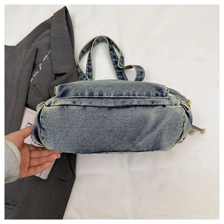 Trendy Vintage Denim Top Handle Bag Women Fashion Spring Shoulder Bag Casual Comfortable and Versatile Texture Storage Bag