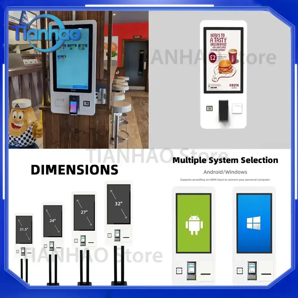 32 Inch Wall Mount Order Kiosk for Fast Food Smart Terminal POS Cash Self Service Kiosk for Ordering Machine