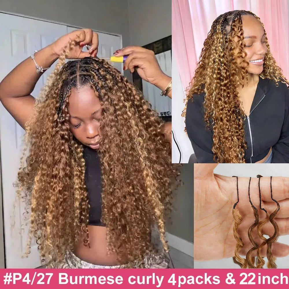 Highlight Miracle Knots Feather Crochet Human Hair For Braiding 100% Human Hair Extensions Burmese Curly Crochet Hair Braids