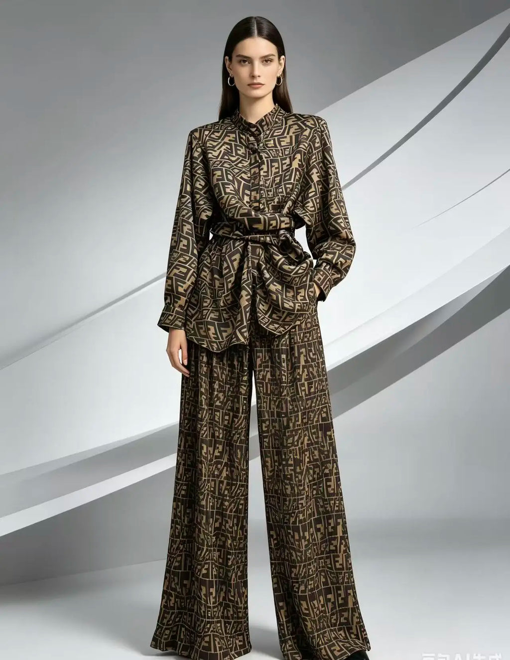 Summer Retro Print For Women Suit Chic and Elegant Outifits Top+High Waist Wide Leg Pleated Long Pants 2 Piece Set 2026