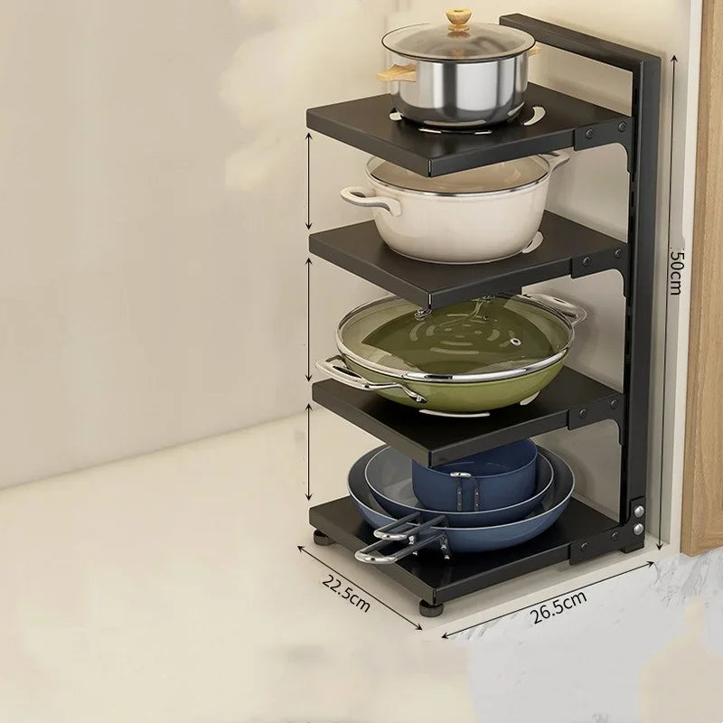 Kitchen Storage Rack Adjustable Plates and Pots Carbon Steel Storage Rack Free Layered Snap-on Floor Pot Rack Kitchen Storage