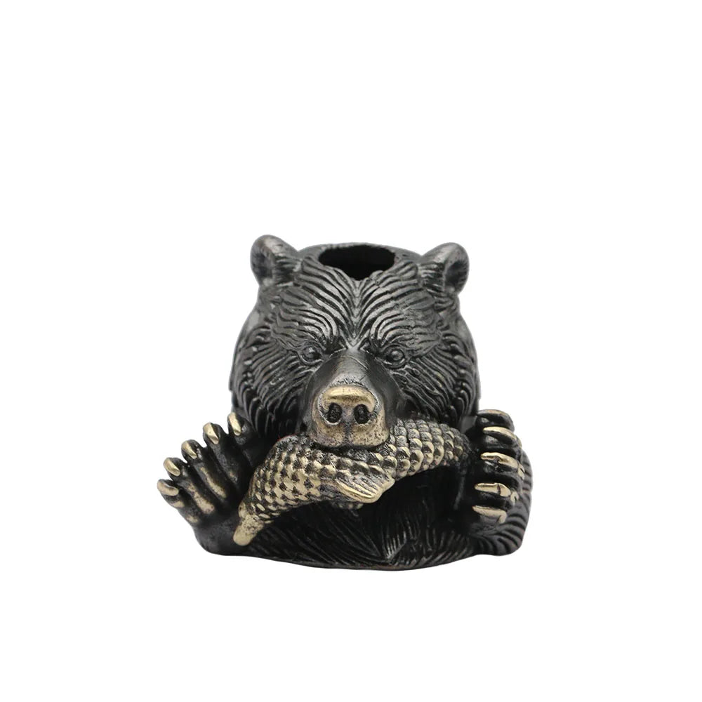 Bear With Salmon Brass Knife Beads EDC DIY Paracord Woven Bracelets Lanyard Pendants Accessories Outdoor Tools Hangings Charms