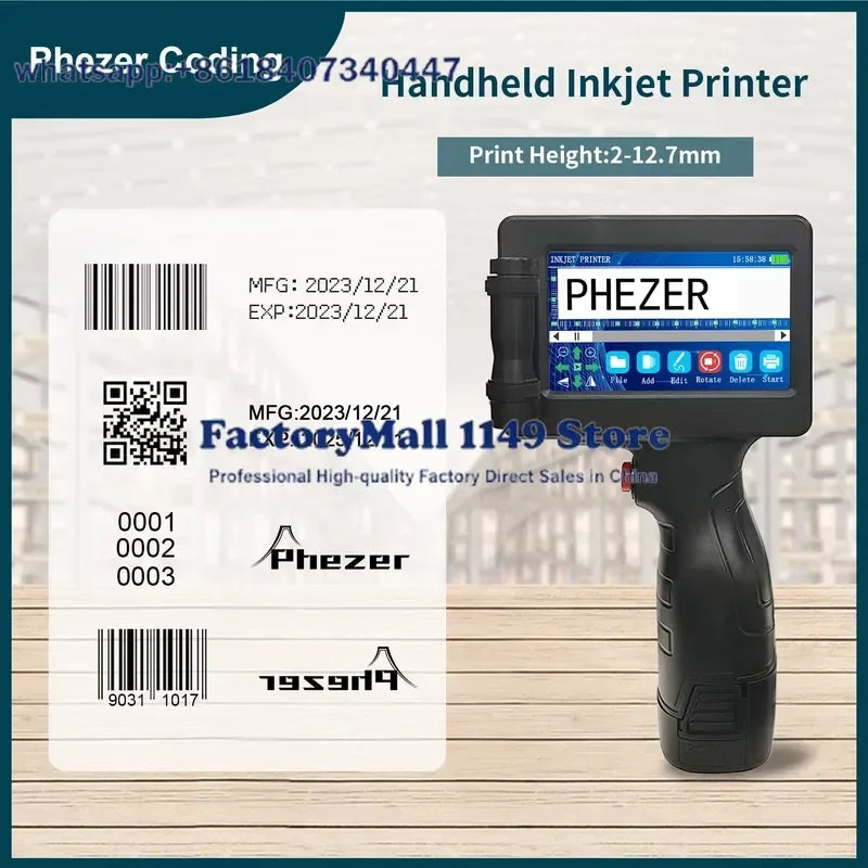 For Phezer P17 Handheld Inkjet Printer 12.7mm Portable Date Code Expiry Batch Number Logo QR Barcode Label Maker 28 Languages