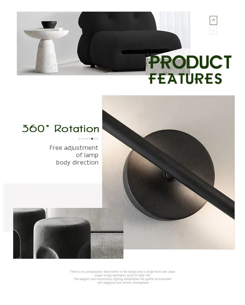 Nordic LED Wall Lights with Touch Dimmable Switch Black 40/55/60/80/100cm Interior LED Wall Lamps Wall Sconce Lighting Fixtures