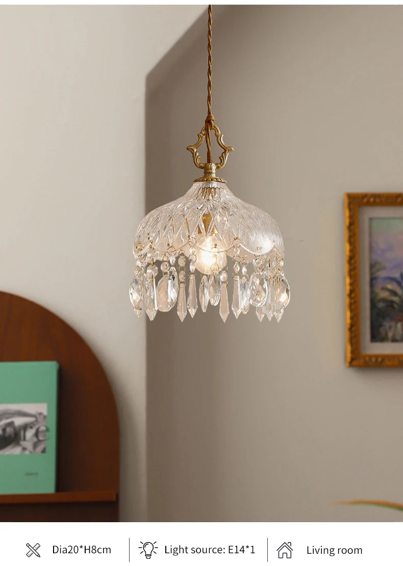 YEBMLP French Retro Glass Hanging Light Indoor LED Luxury Art Chandelier Bedroom Bar Restaurant Table Pendant Lamp With E14 Bulb