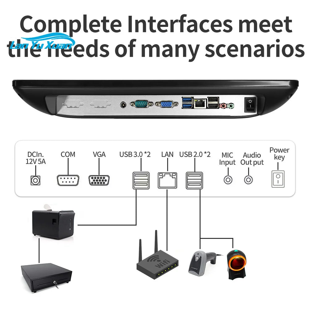 Desktop POS Computer Cash Register Touch Screen All in One POS System Terminal Machine with Scanner / Printer / Drawer
