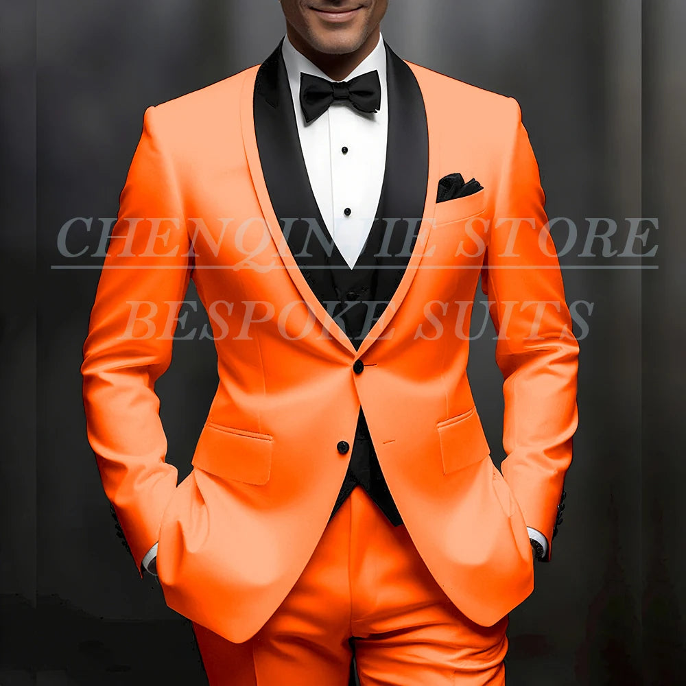 Formal Wedding Men's Suits Customzied Single Breasted Shawl Lapel Slim Fit 3 Piece Jacket Pants Vest for Wedding Male Clothing