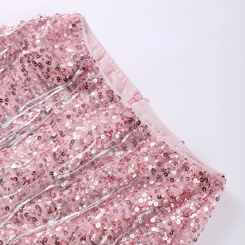 Sexy Tassel Sequins Vest Mini Skirt Women Crop Sling Vests Short Hip Package A-line Skirts 2026 Summer Lady Beach Party Outfits