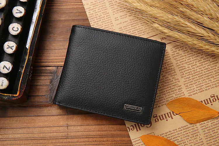 JINBAOLAI Retro Short Men Wallets Genuine Leather Credit Card Holder Waterproof Men Purse Classic Coin Pocket Black Male Wallet