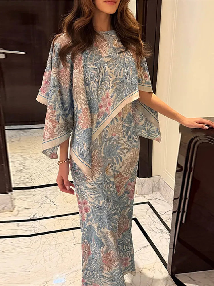 Women Floral Dress With Attached Shawl Cape Overlay Waisted Bodycon Maxi Dresses Fashion Elegant Commute 2026 Summer Autumn Gown