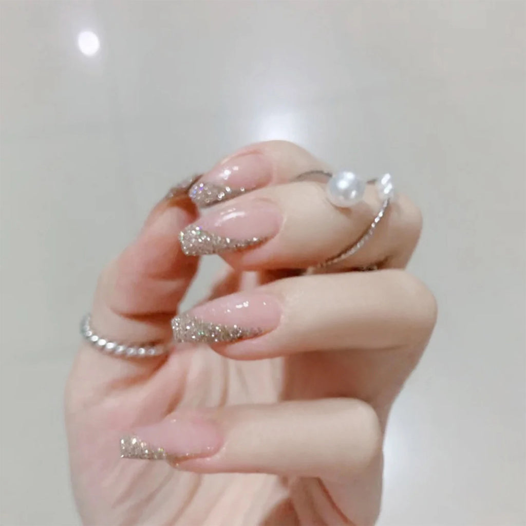 24Pcs/Set Blue Sky White Cloud Fake Nails Glue DIY Manicure Pattern Design False Nail French Stiletto Full Cover Nail Art Tools