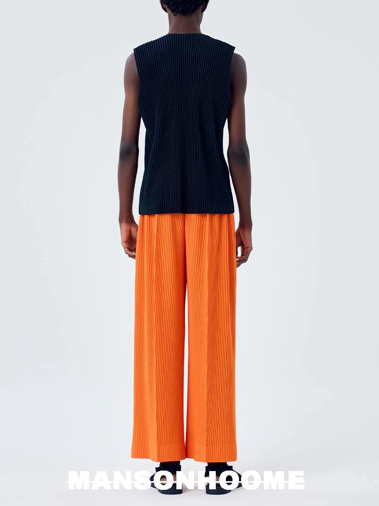 Miyake Fold 2025 Spring/summer New Relaxed Men's Casual Pants Solid Color Seam Wide Leg Pants