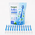 5-in-1 Disposable Travel Toothbrush 12Pcs Mint,Individually Wrapped Soft Brush with Toothpaste Floss Pick Tongue Scraper