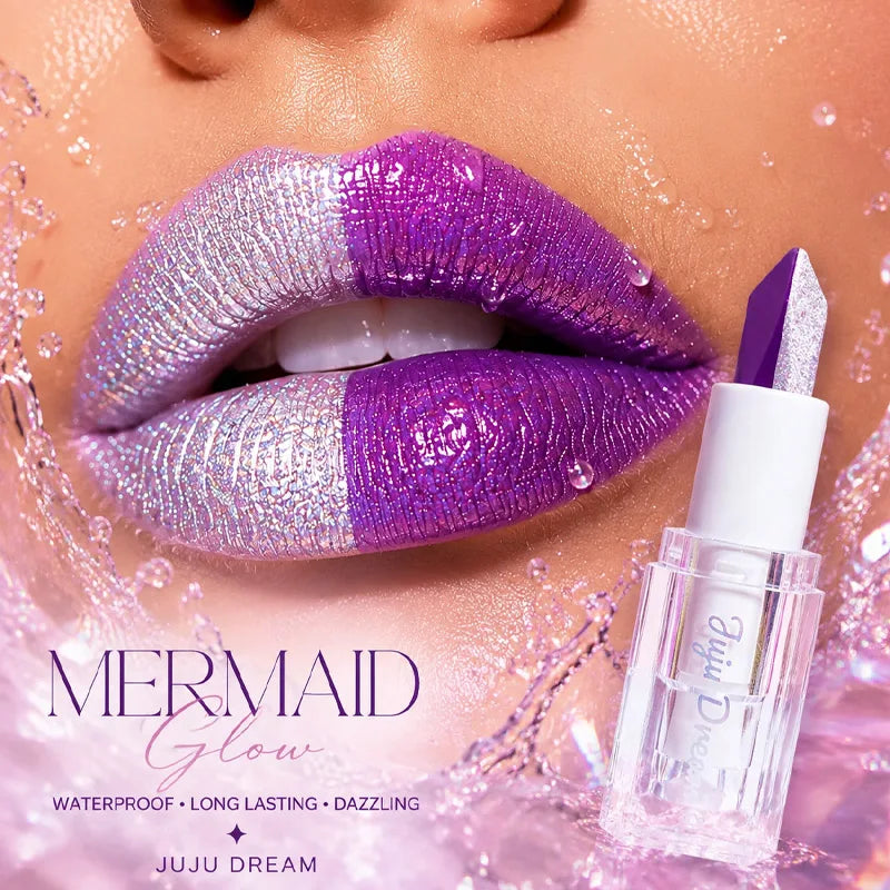 JUJU DREAM Dual-Color Gradient Mermaid Lipstick Shimmer Shiny Purple Moisturizing