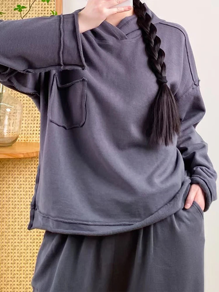 Amax luluE 2025 Fall Fashion Classic Clothes Female Vintage Loose Leisure Hooded Hoodies Women Luxury Elegant Cotton Sweatshirts