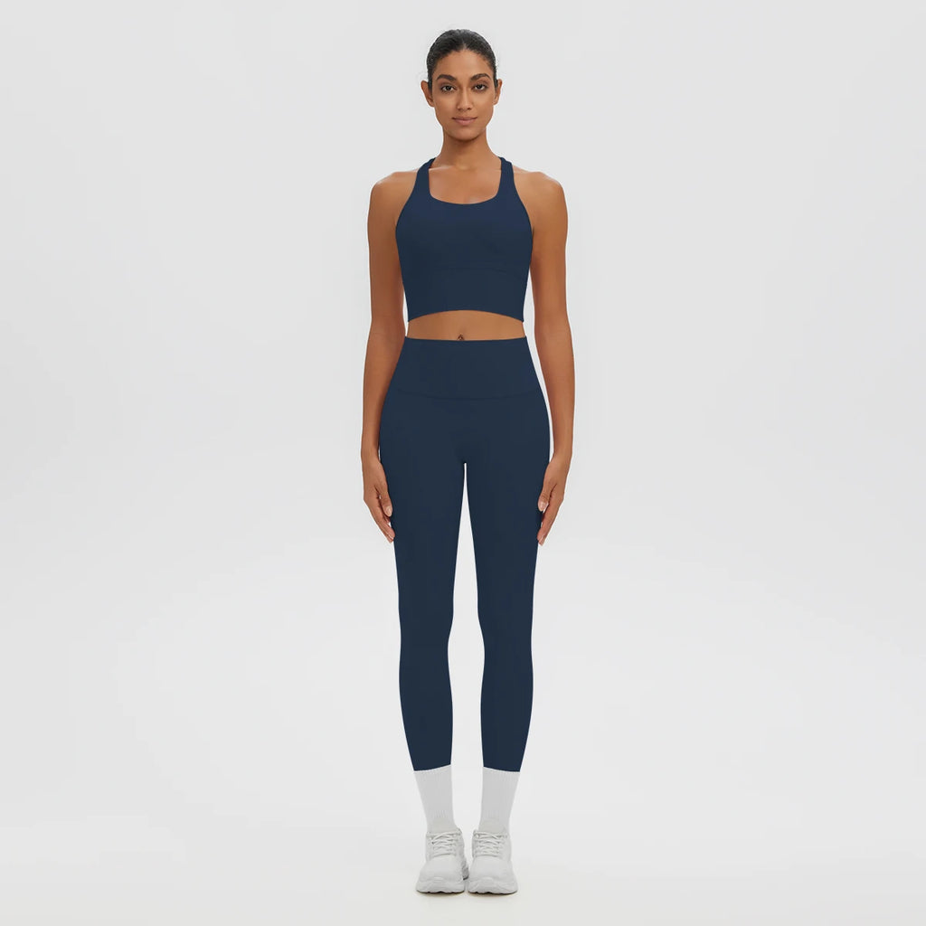 2PCS Women's Sports Pants Yoga Set Sexy Backless I-shaped Vest with Chest Pad Shock-absorbing Running Yoga Tank Top Yoga Pants