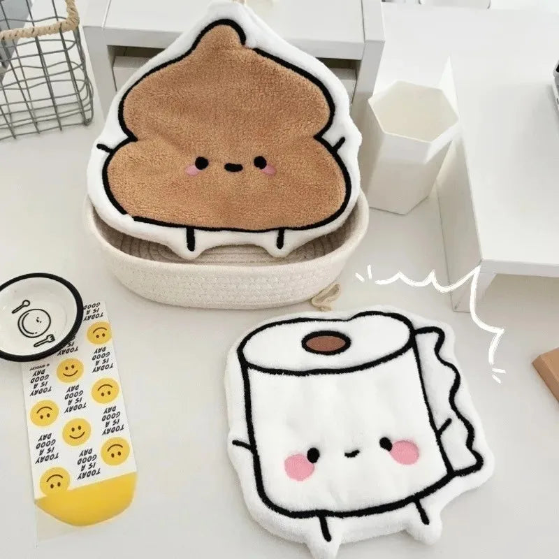 Cute Poop Toilet Paper Shaped Hand Towels Hanging Bathroom Decor for Quick Drying Home Furnishings