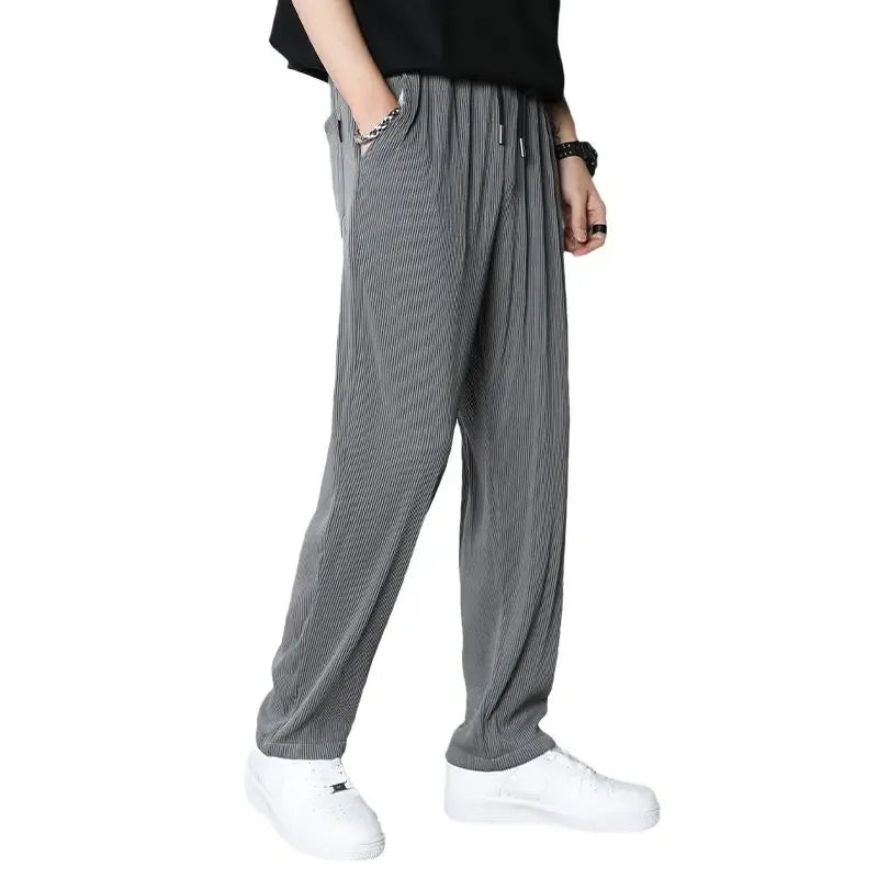 Summer White Casual Pants Men's Ice Silk Pants Men's Drape Floor Mop Pants  Korean Straight Loose Wide Leg Long Pants