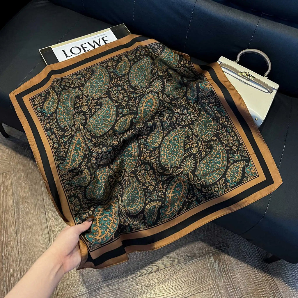 Luxury Brand Paisley Houndstooth Printed Square Scarf Soft Satin Thin Smooth Neck Scarf Sunscreen Headscarf For Women Head Wrap