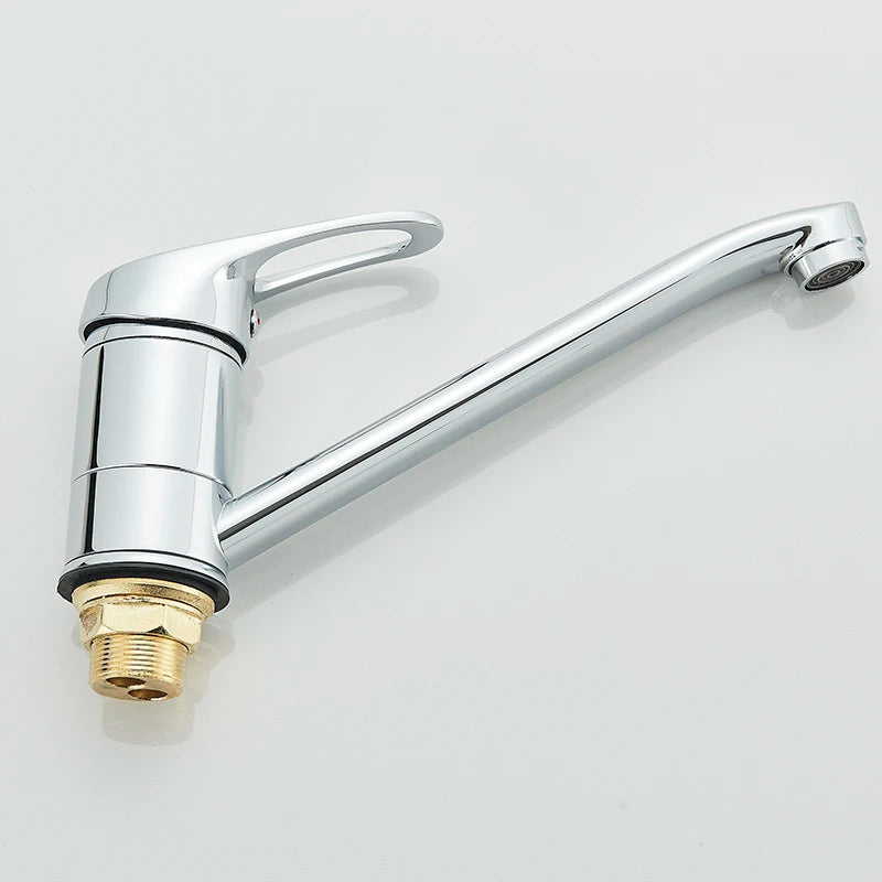 Long Nozzle Kitchen Standing Faucet Bathroom Faucet Modern Polished Chrome Plated Single Handle Swivel Kitchen Tap