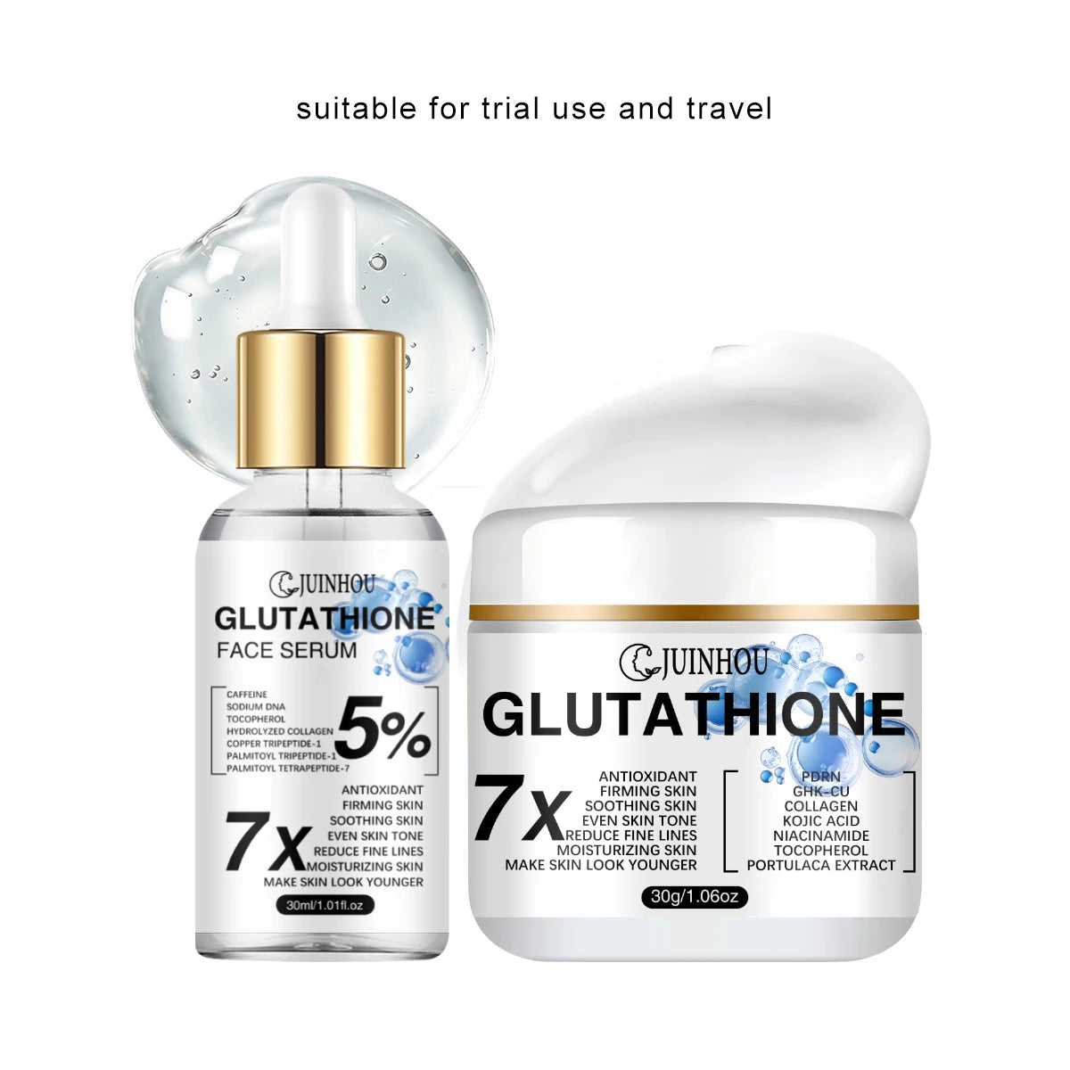JUINHOU Glutathione Facial Cream Serum Set Antioxidant Brightening Even Skin Tone Moisturizing Suitable For Daily Facial Care