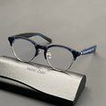 High quality acetate half frame glasses Men's round myopia prescription glasses spring legs pure titanium optical glasses frame