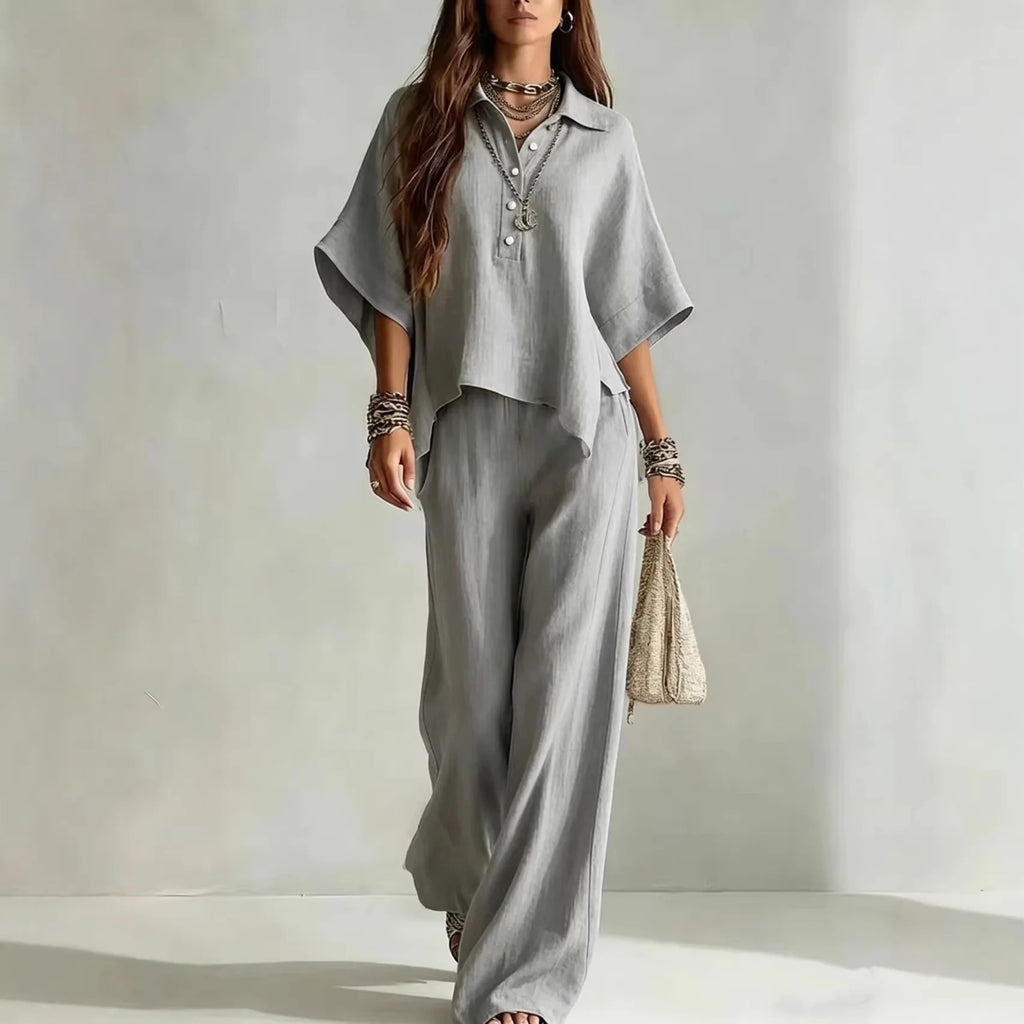 New Solid Color Pants Set 2026 Summer Loose Half-sleeved Shirt Loose Wide-leg Trousers Two-piece Set Fashion Vacation Suit